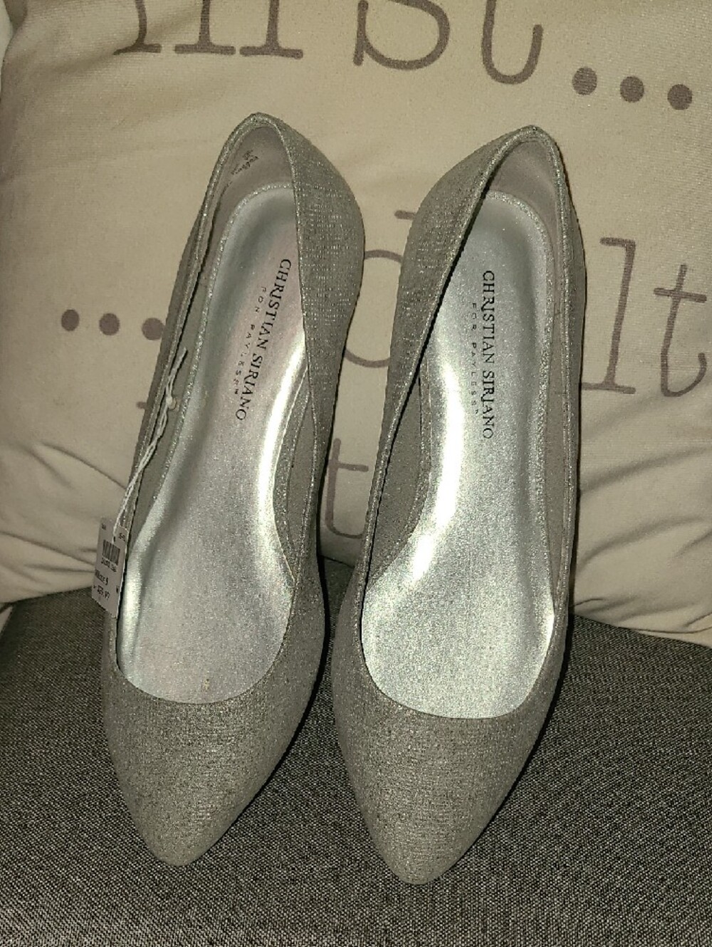 Christian Siriano Shimmery Light Silver Pointed Ballet Flats - Picture 3 of 5